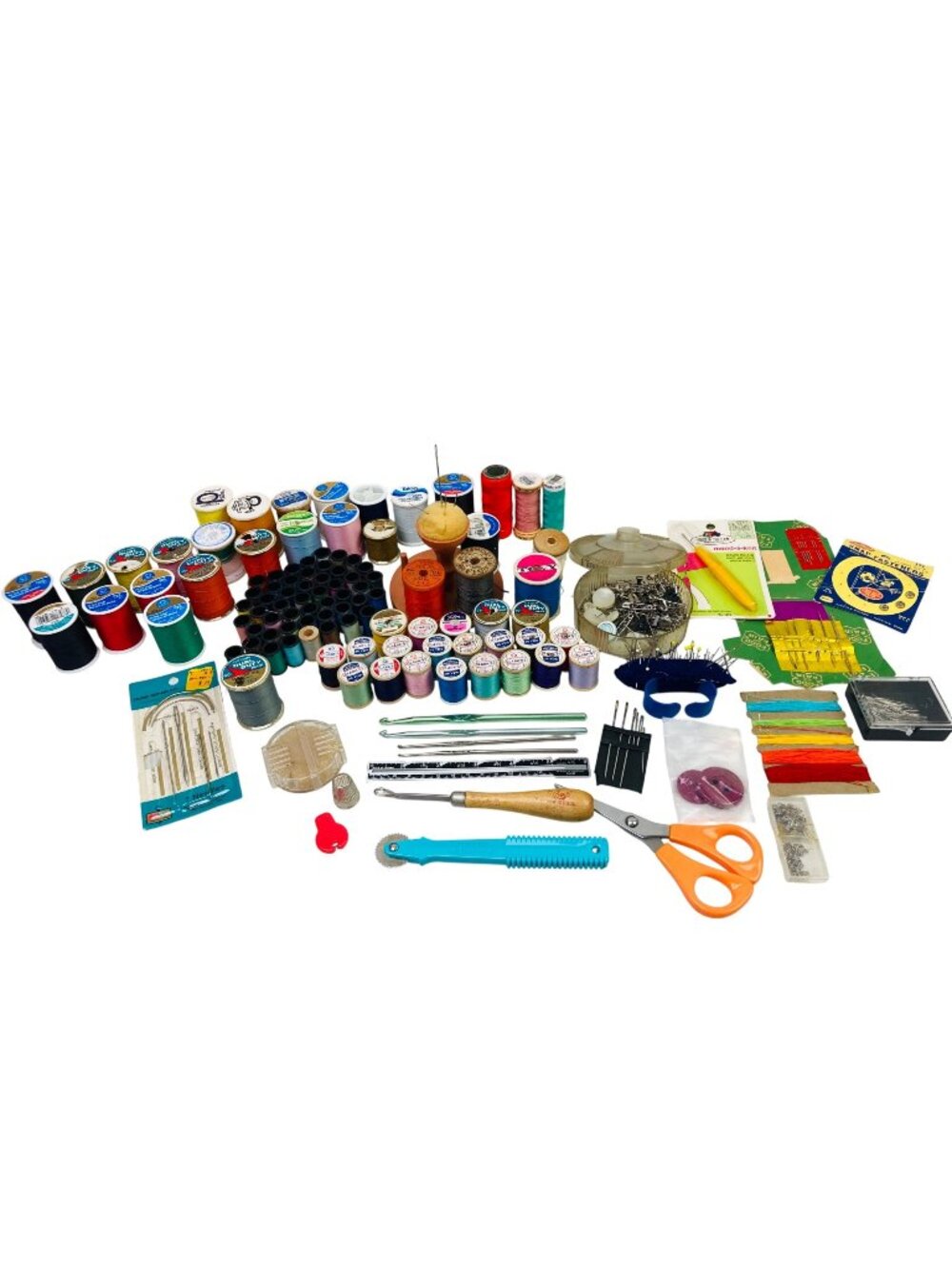 Vintage Sewing Notions Lot Thread, Needles, etc. Crafting Tools Estate Sale Find